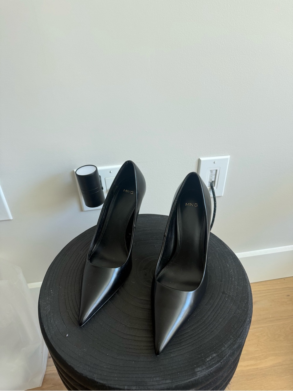 Mango Black Pointed Leather Stiletto Pumps